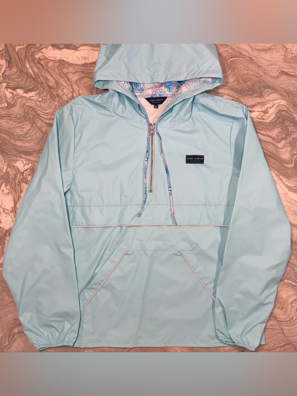 Simply Southern Light Blue Hooded Pullover Anorak Jacket